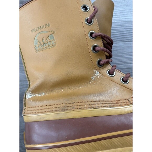 Sorel Premium Tan Leather Winter Snow Boots Mens Size 9 Caribou Waterproof - Picture 6 of 9